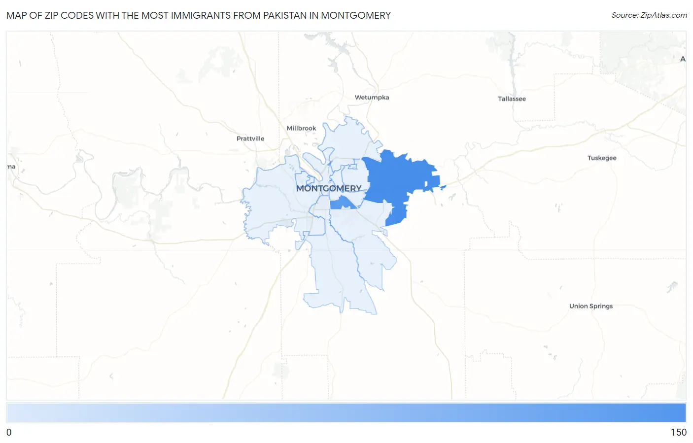 Zip Codes with the Most Immigrants from Pakistan in Montgomery Map