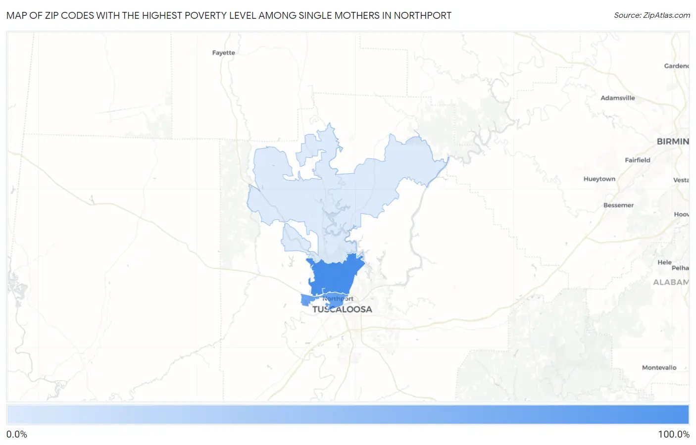 Zip Codes with the Highest Poverty Level Among Single Mothers in Northport Map