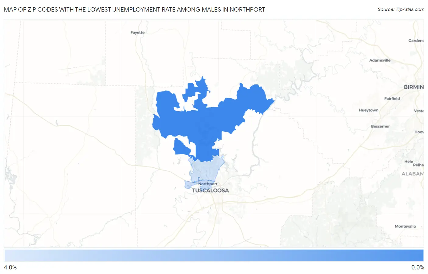 Zip Codes with the Lowest Unemployment Rate Among Males in Northport Map