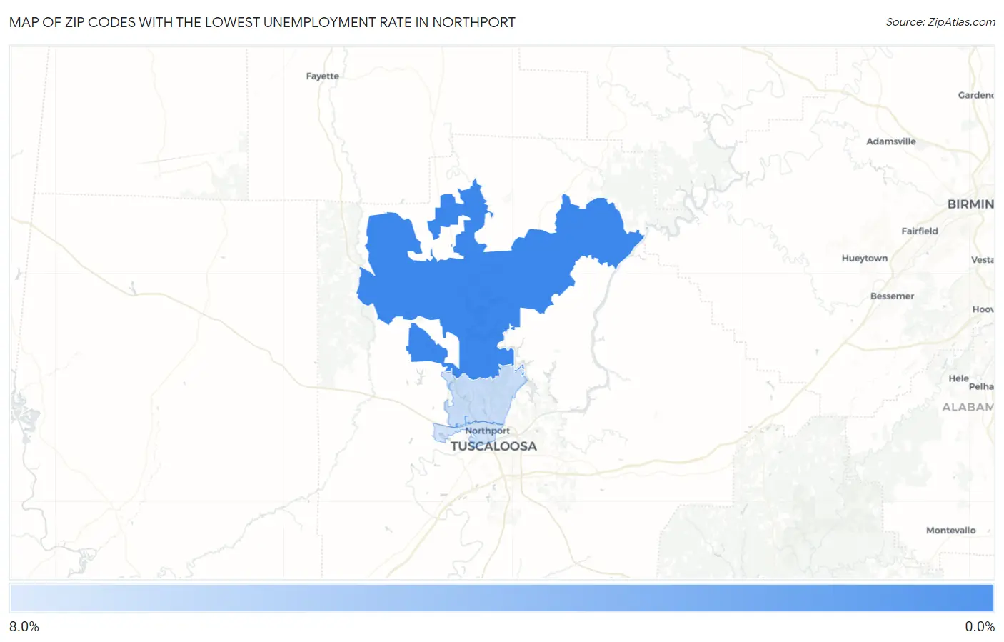 Zip Codes with the Lowest Unemployment Rate in Northport Map