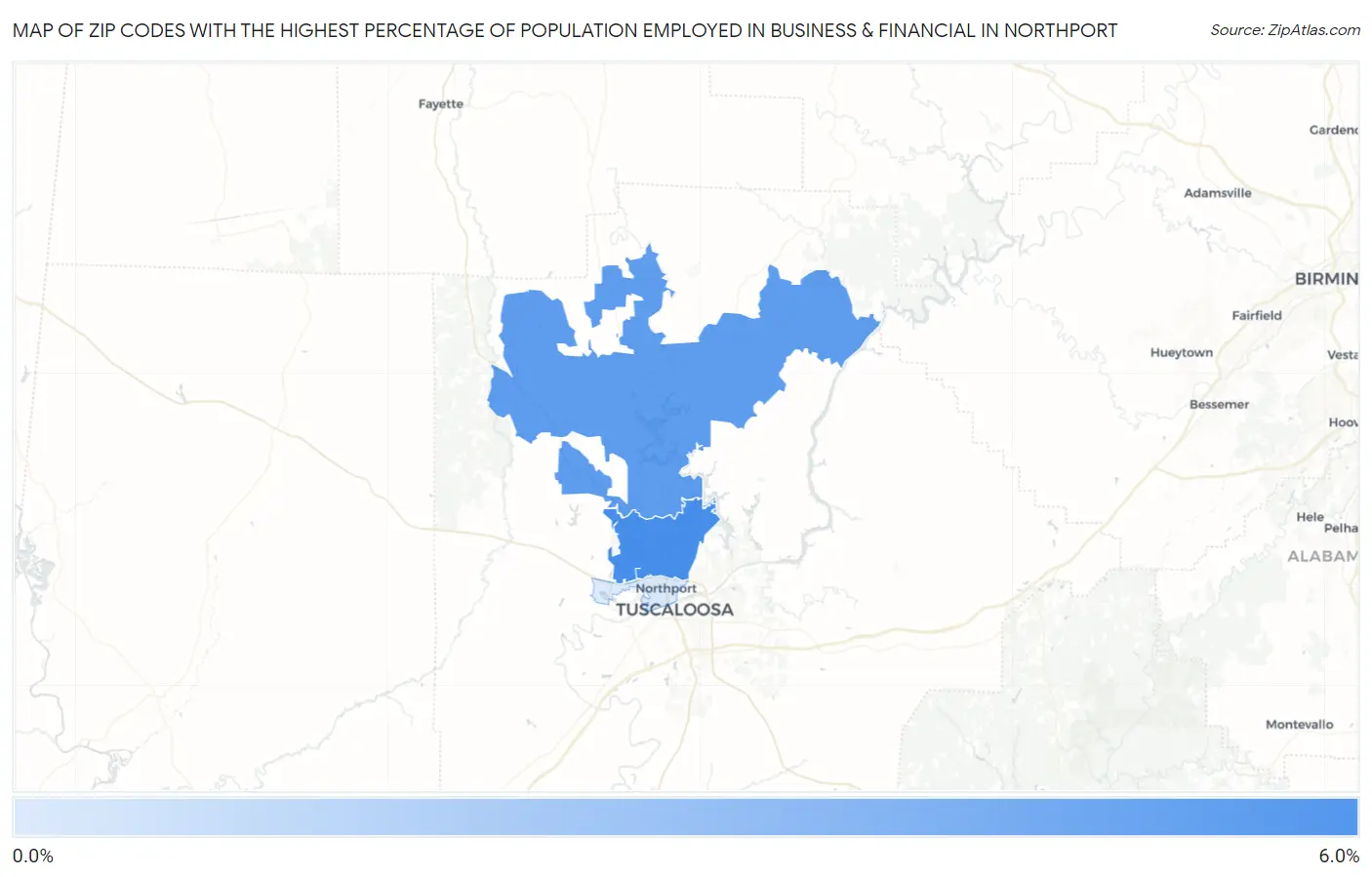 Zip Codes with the Highest Percentage of Population Employed in Business & Financial in Northport Map