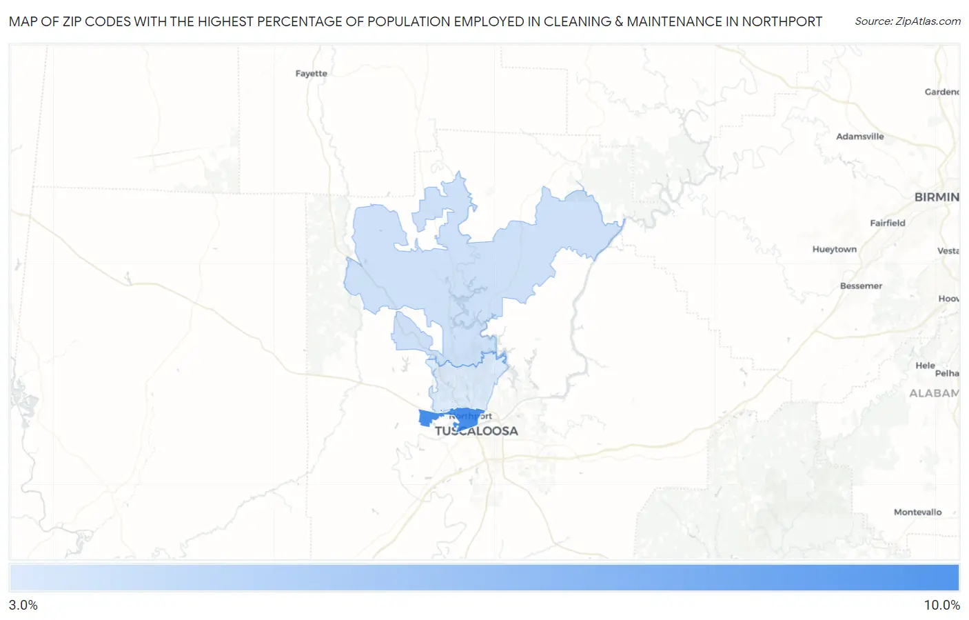 Zip Codes with the Highest Percentage of Population Employed in Cleaning & Maintenance in Northport Map