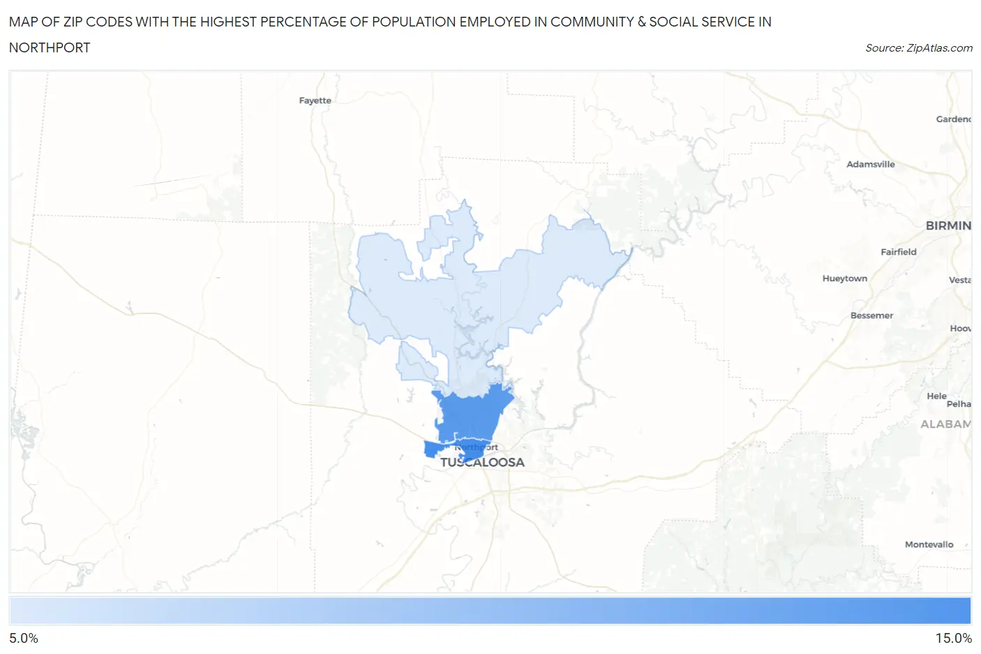 Zip Codes with the Highest Percentage of Population Employed in Community & Social Service  in Northport Map