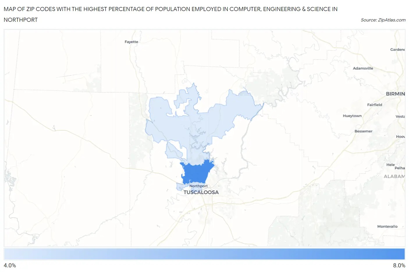 Zip Codes with the Highest Percentage of Population Employed in Computer, Engineering & Science in Northport Map
