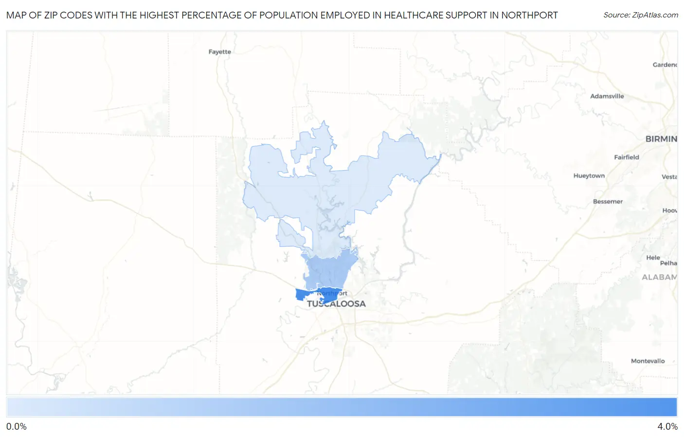 Zip Codes with the Highest Percentage of Population Employed in Healthcare Support in Northport Map