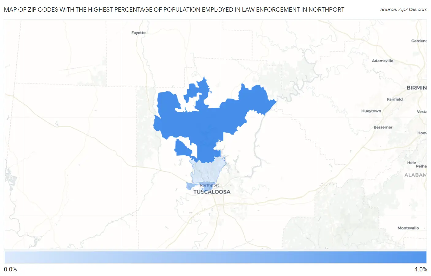 Zip Codes with the Highest Percentage of Population Employed in Law Enforcement in Northport Map