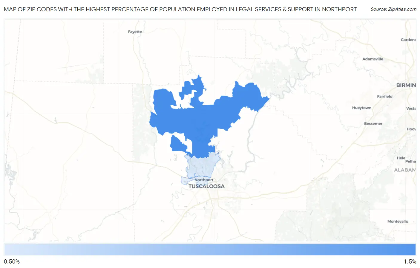 Zip Codes with the Highest Percentage of Population Employed in Legal Services & Support in Northport Map