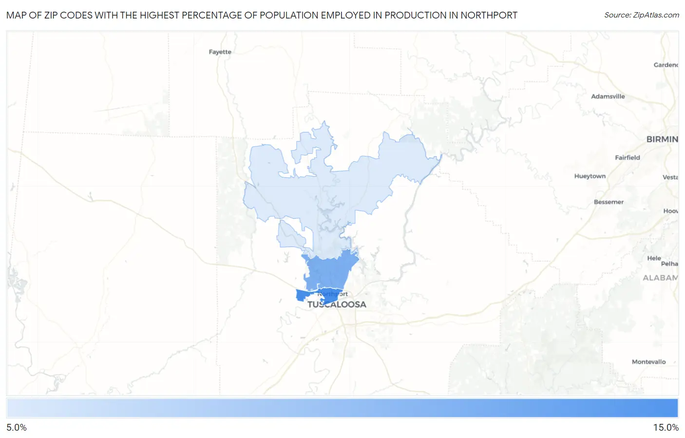 Zip Codes with the Highest Percentage of Population Employed in Production in Northport Map