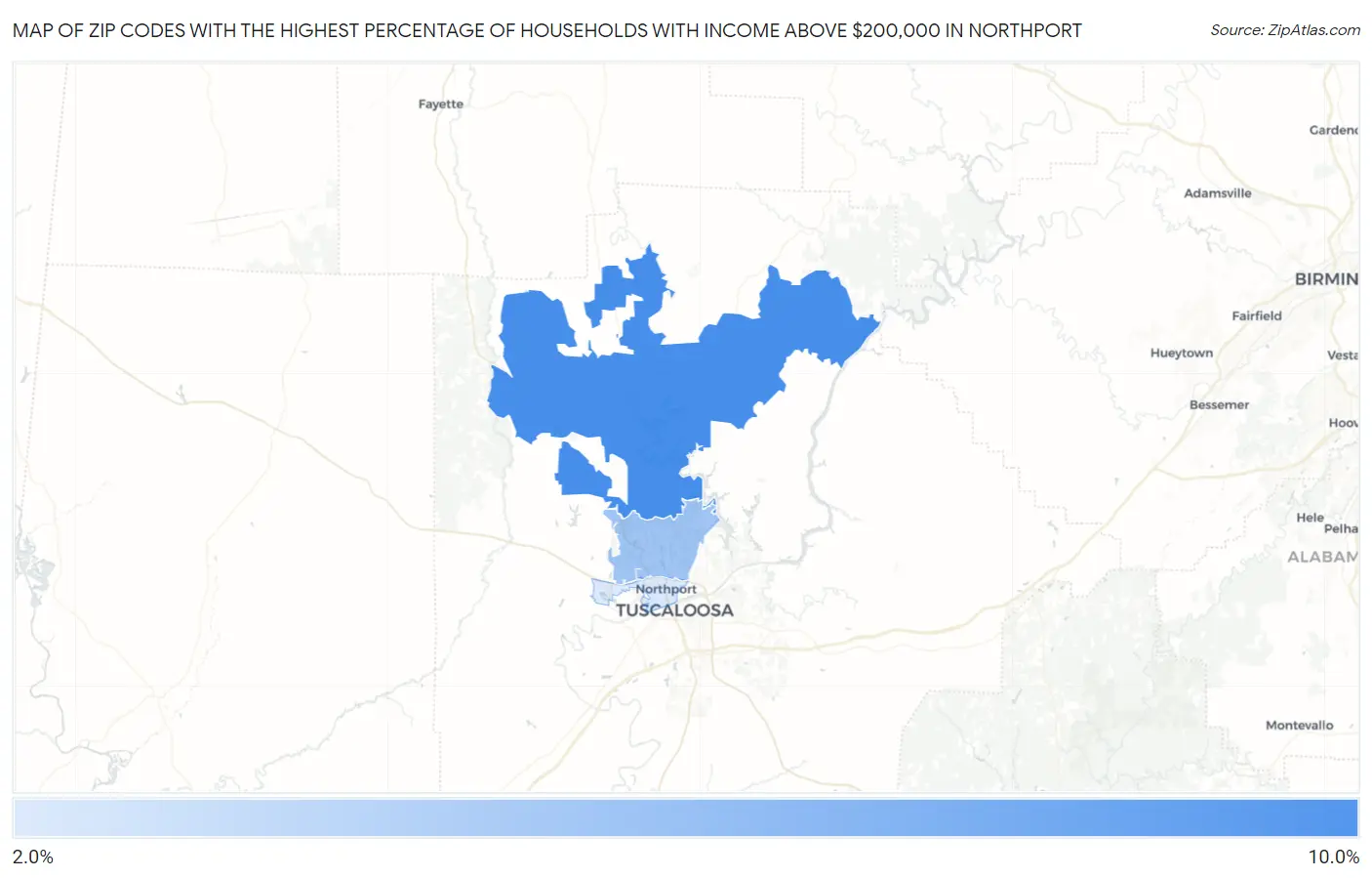 Zip Codes with the Highest Percentage of Households with Income Above $200,000 in Northport Map