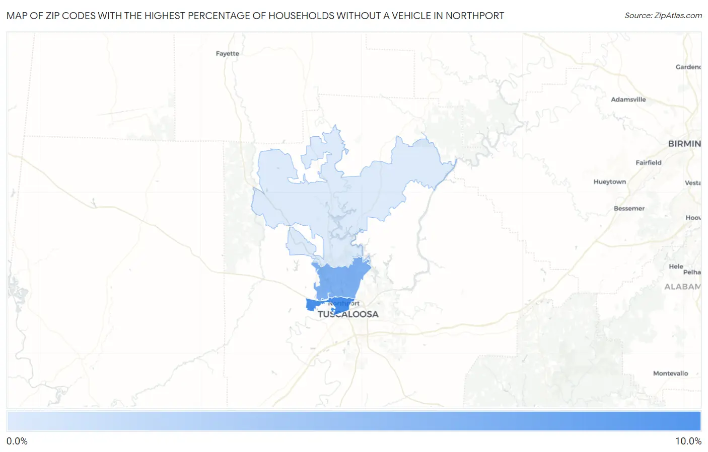 Zip Codes with the Highest Percentage of Households Without a Vehicle in Northport Map