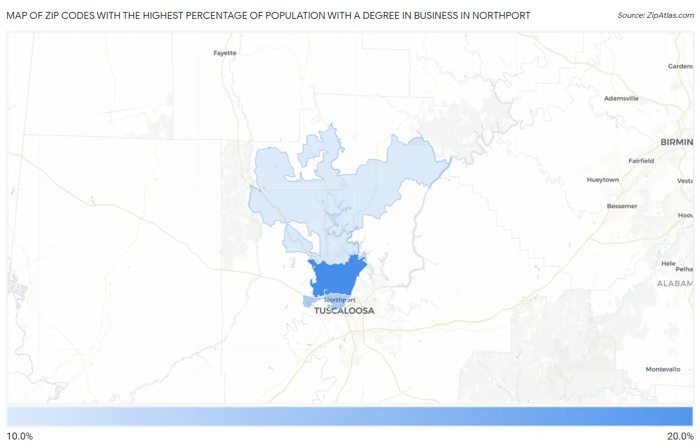 Zip Codes with the Highest Percentage of Population with a Degree in Business in Northport Map