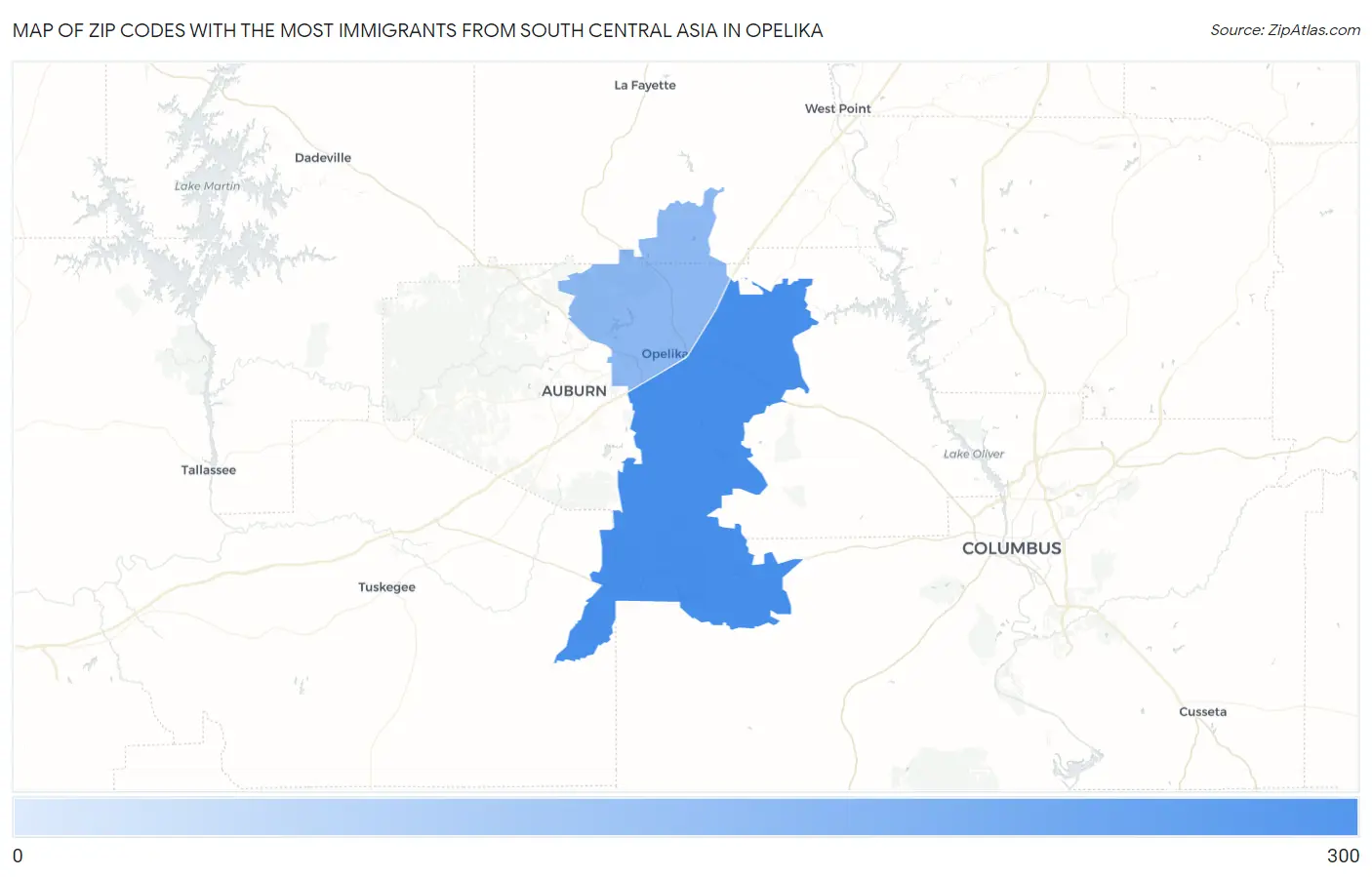 Zip Codes with the Most Immigrants from South Central Asia in Opelika Map