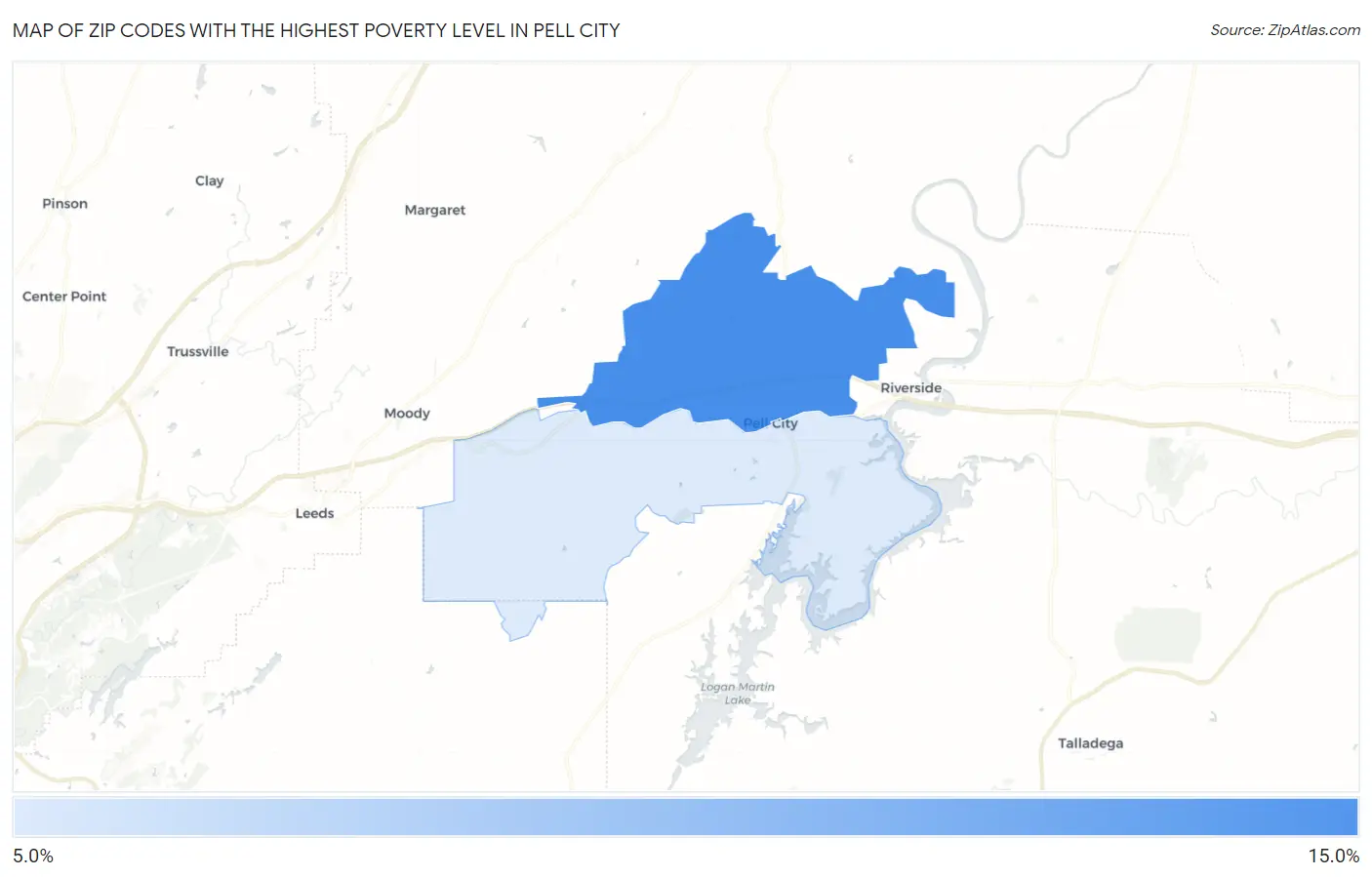 Zip Codes with the Highest Poverty Level in Pell City Map