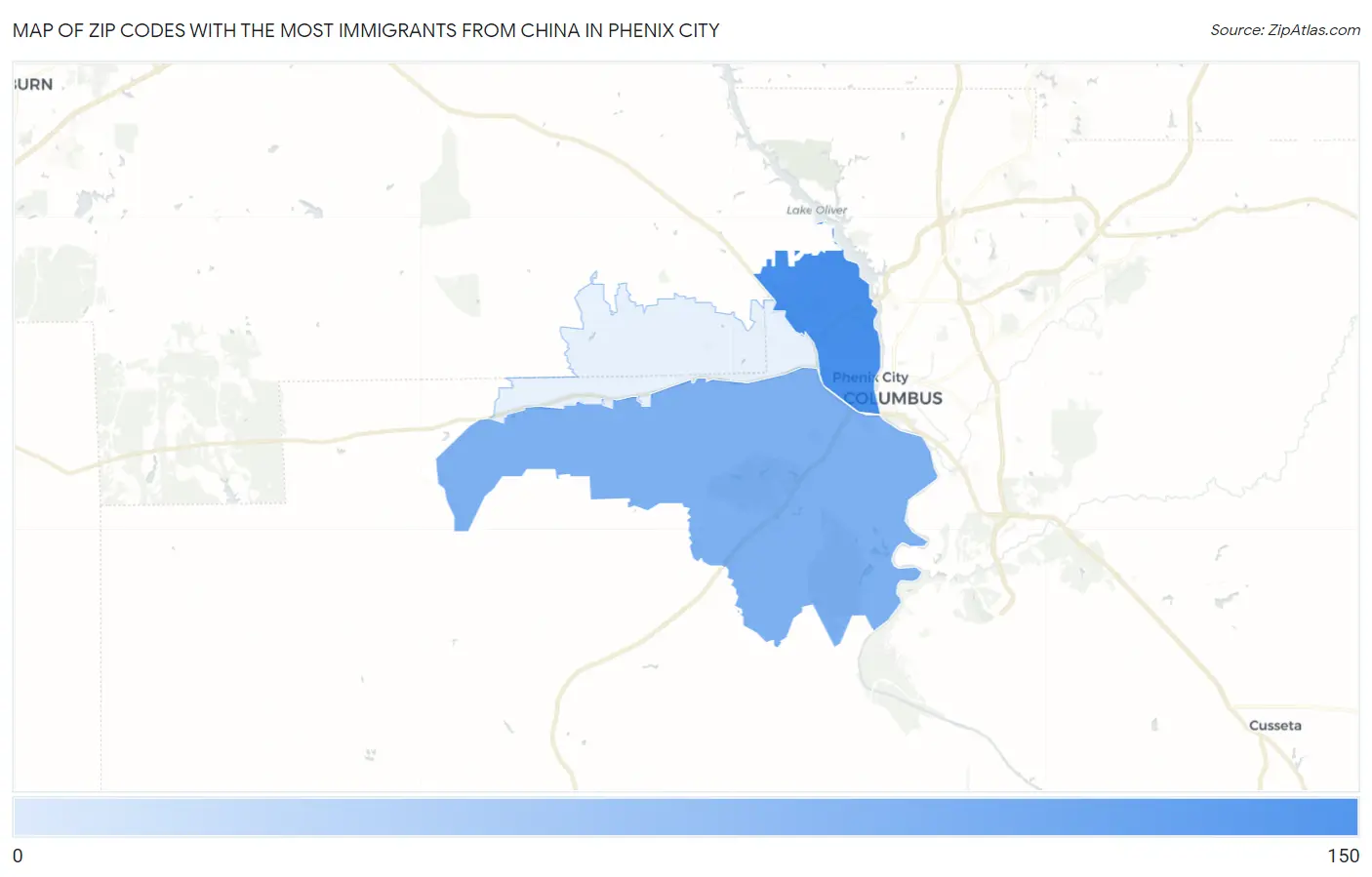 Zip Codes with the Most Immigrants from China in Phenix City Map