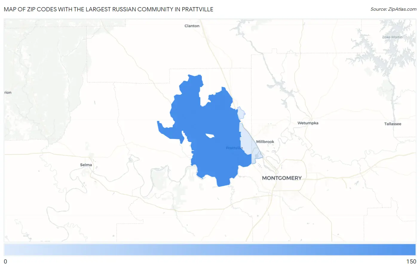 Zip Codes with the Largest Russian Community in Prattville Map
