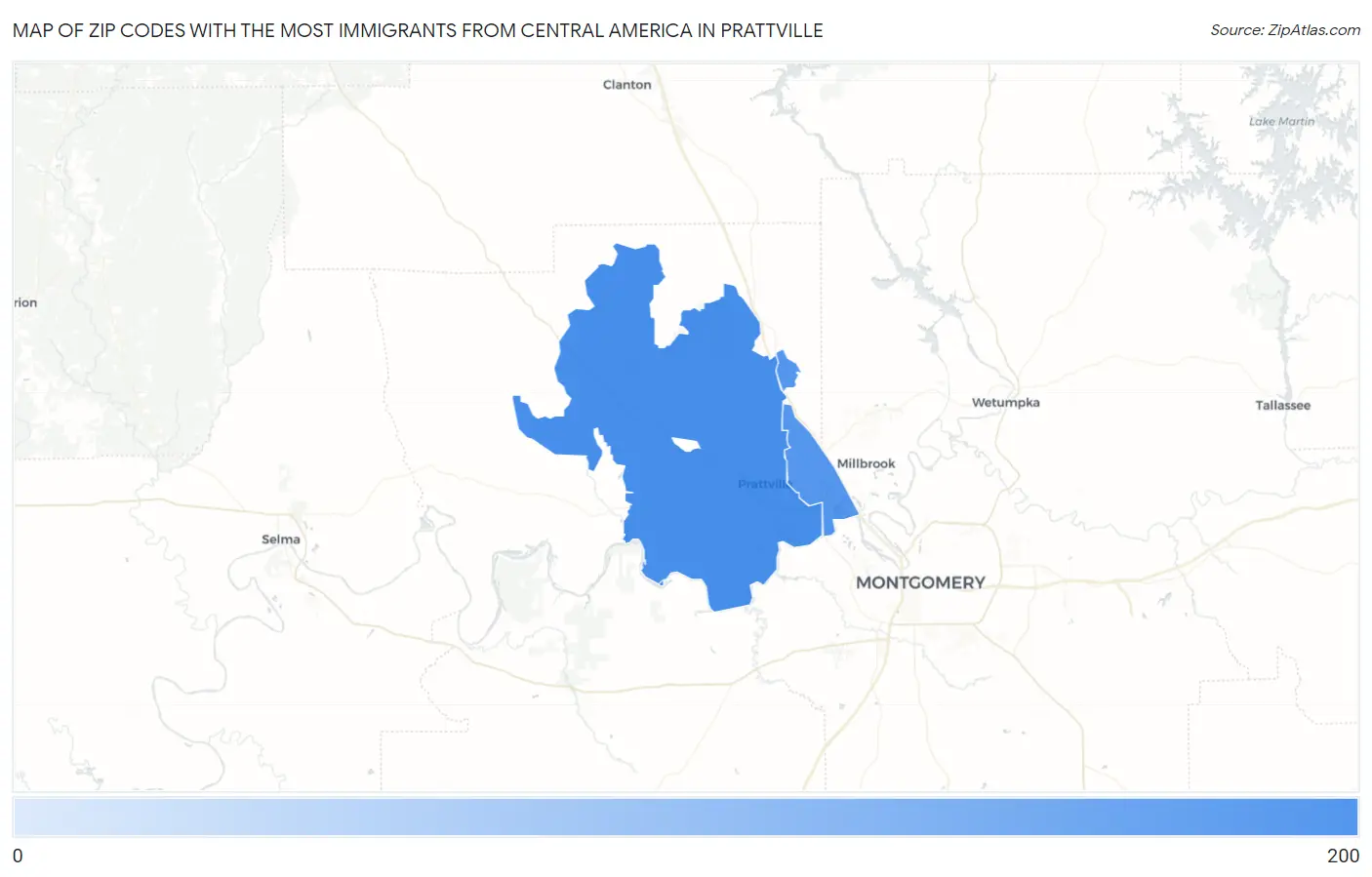 Zip Codes with the Most Immigrants from Central America in Prattville Map
