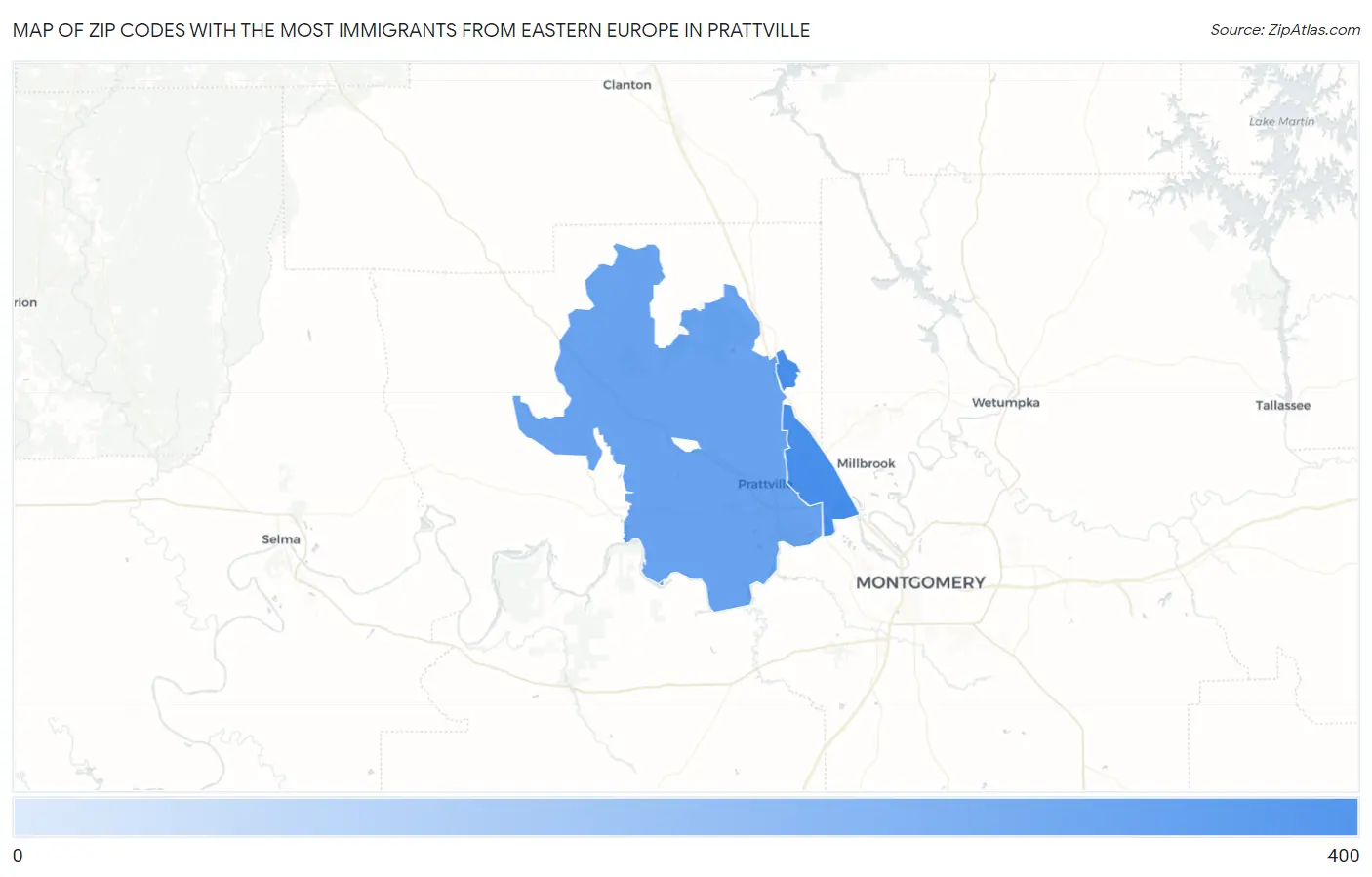 Zip Codes with the Most Immigrants from Eastern Europe in Prattville Map