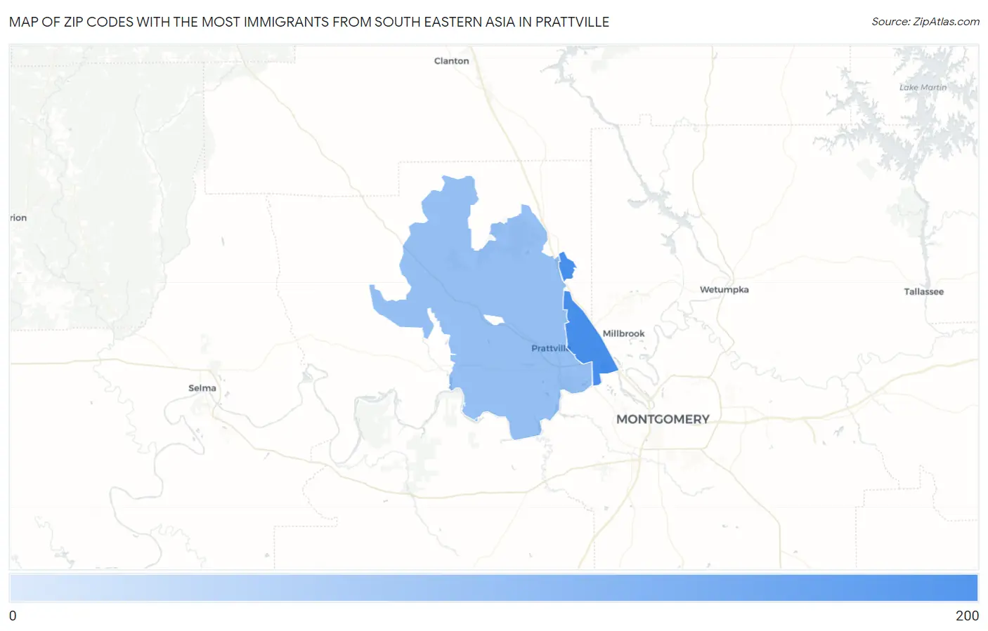 Zip Codes with the Most Immigrants from South Eastern Asia in Prattville Map