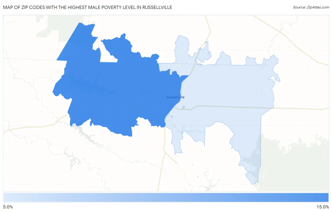 Zip Codes with the Highest Male Poverty Level in Russellville Map