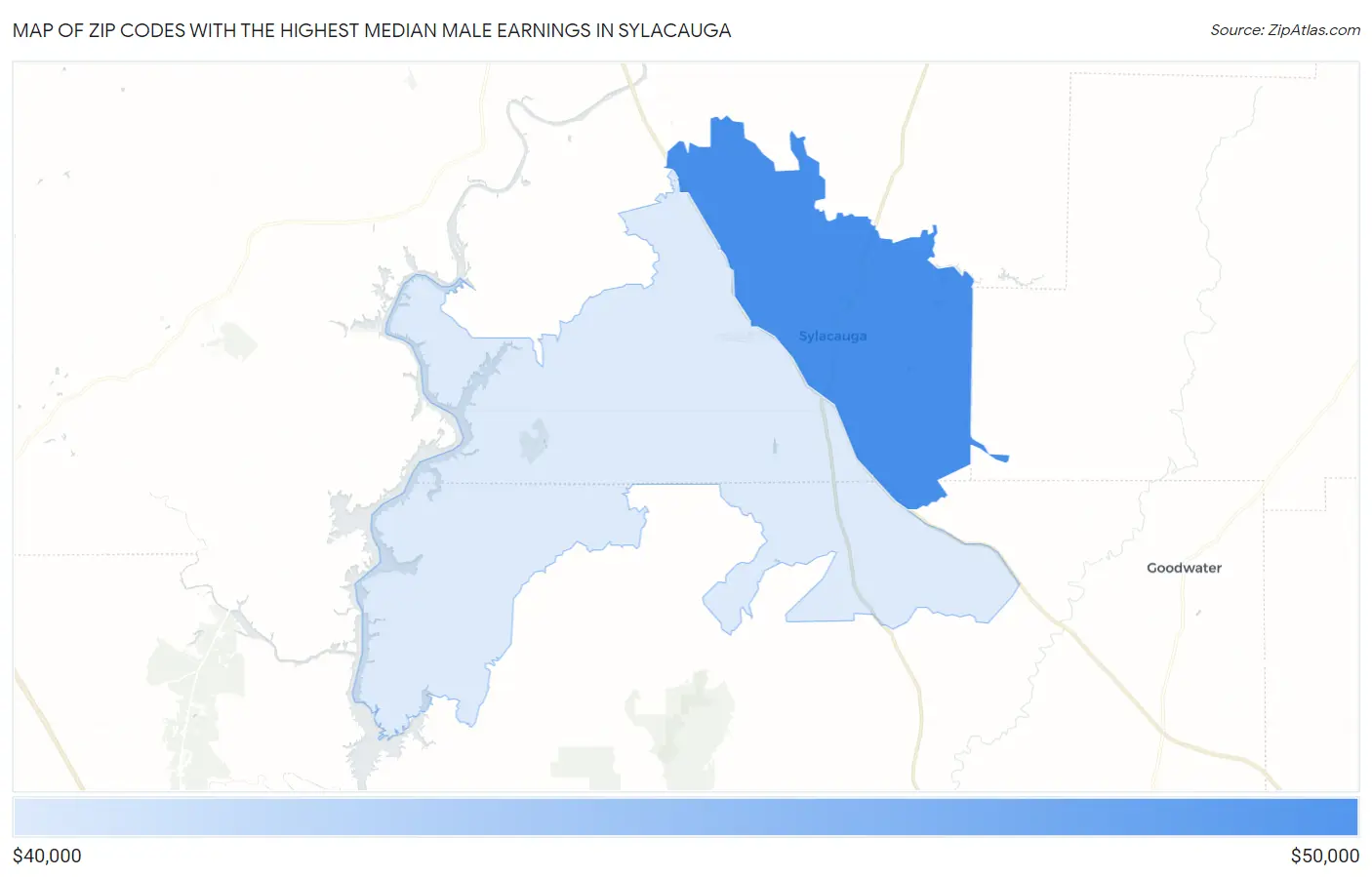 Zip Codes with the Highest Median Male Earnings in Sylacauga Map
