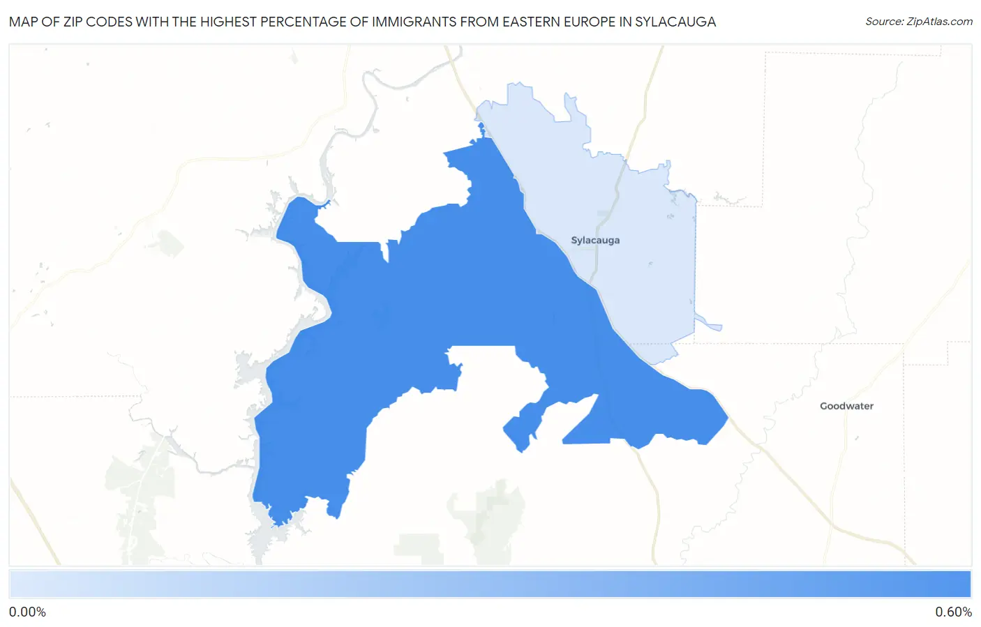 Zip Codes with the Highest Percentage of Immigrants from Eastern Europe in Sylacauga Map