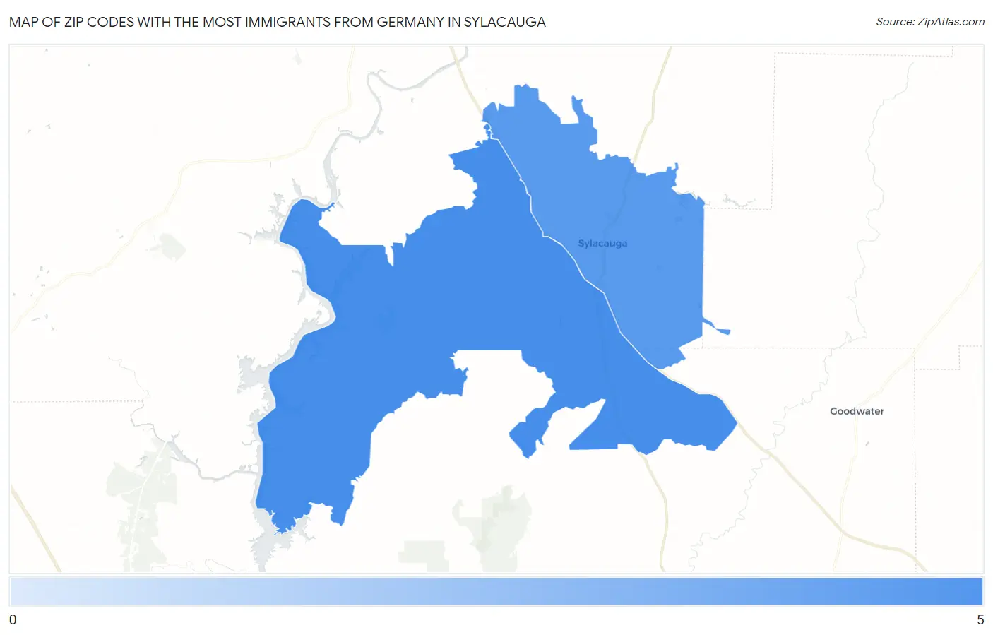 Zip Codes with the Most Immigrants from Germany in Sylacauga Map