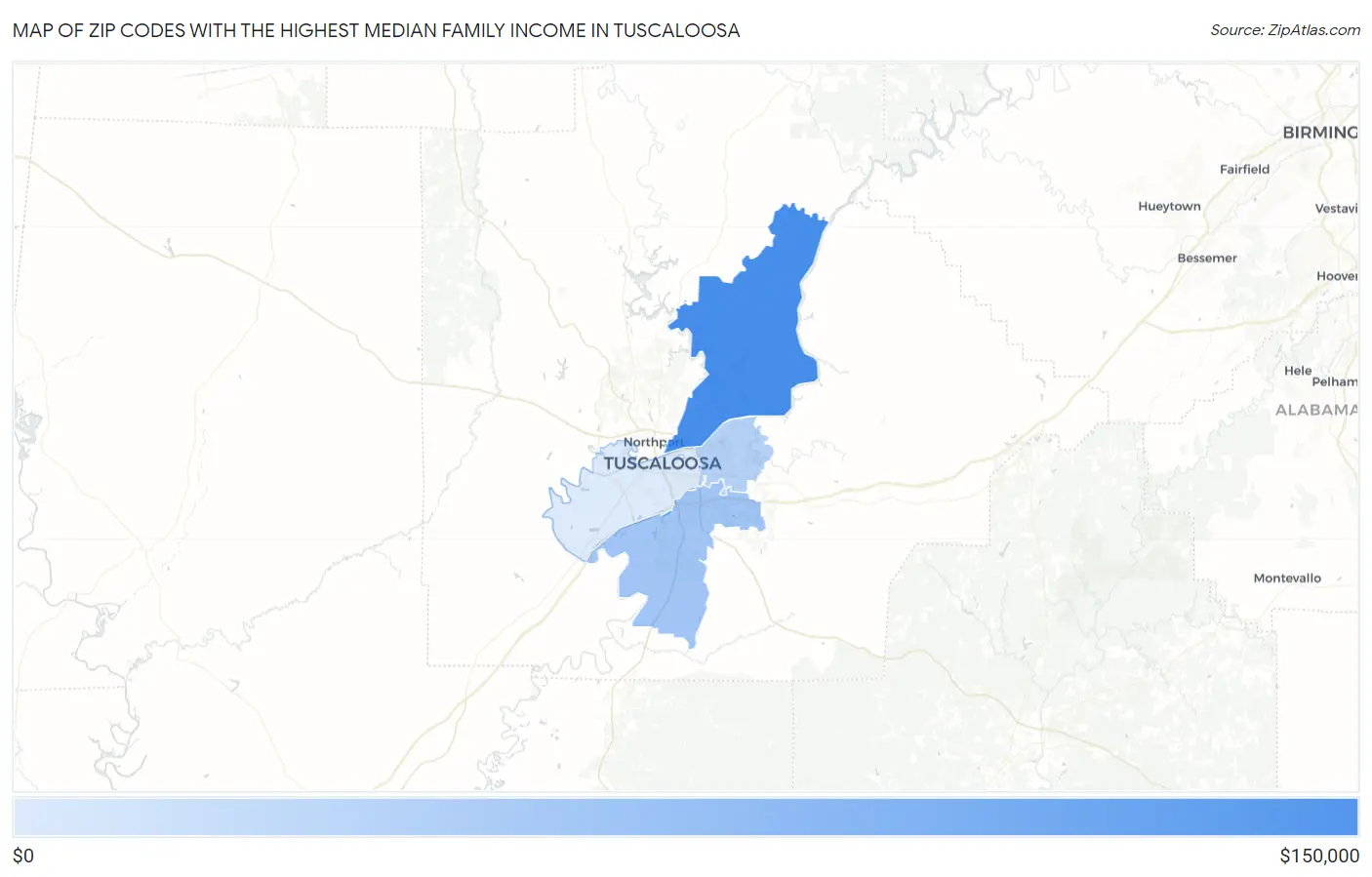 Zip Codes with the Highest Median Family Income in Tuscaloosa Map