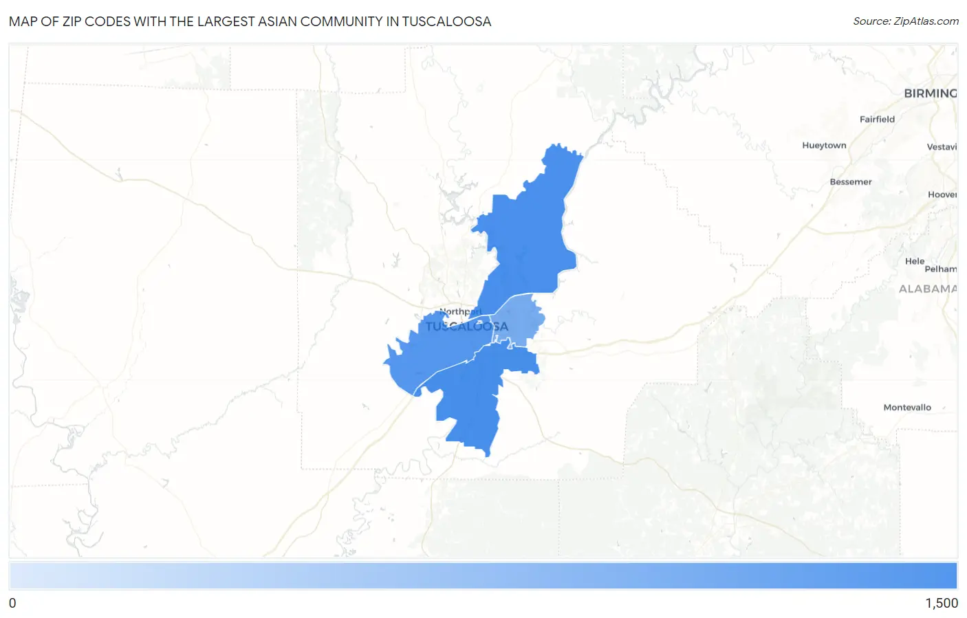 Zip Codes with the Largest Asian Community in Tuscaloosa Map