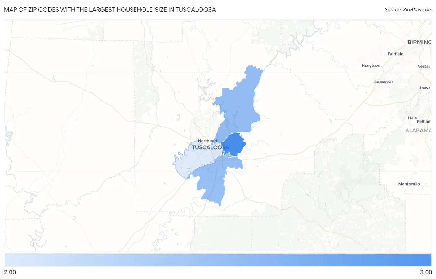 Zip Codes with the Largest Household Size in Tuscaloosa Map