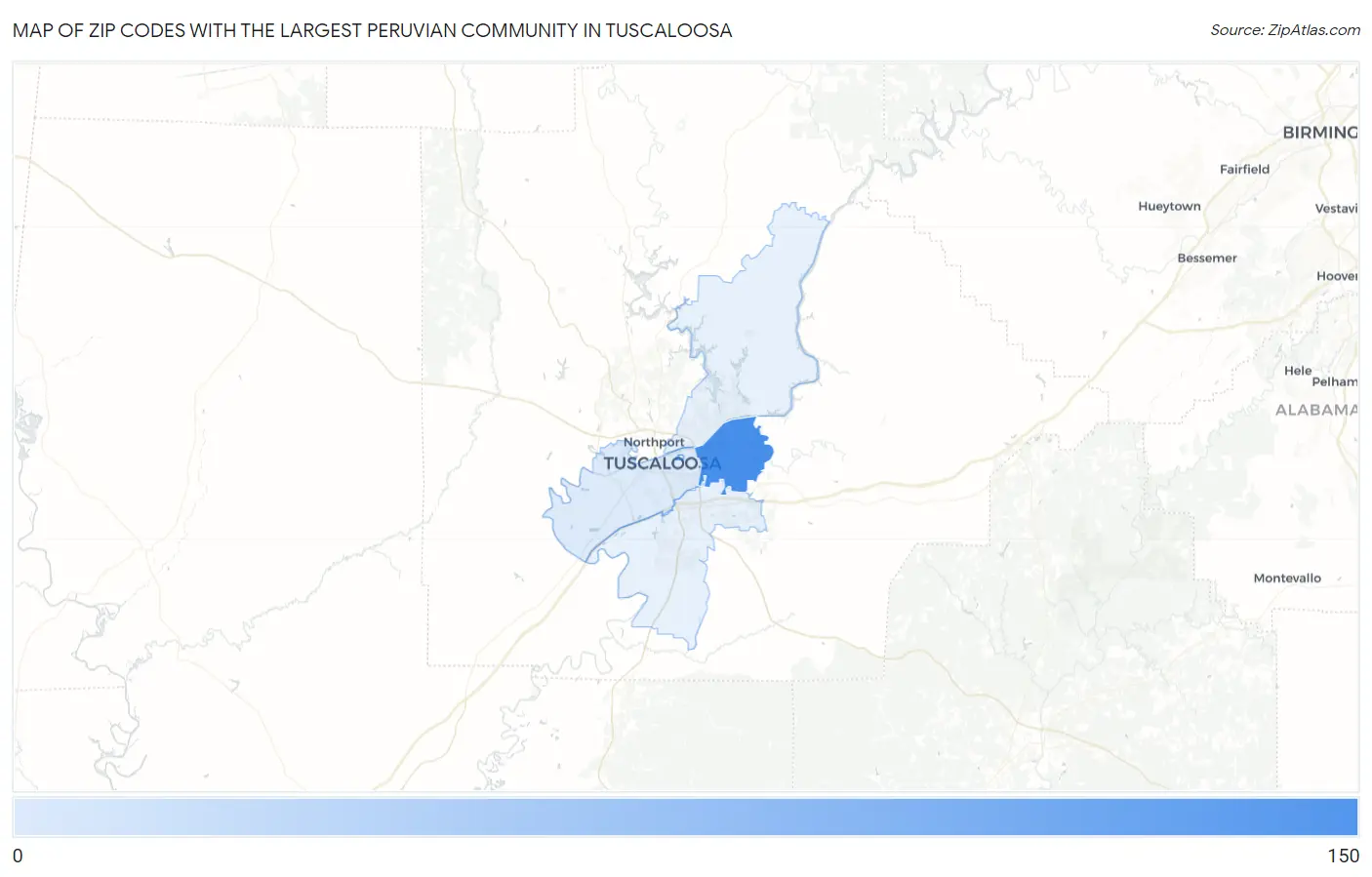 Zip Codes with the Largest Peruvian Community in Tuscaloosa Map