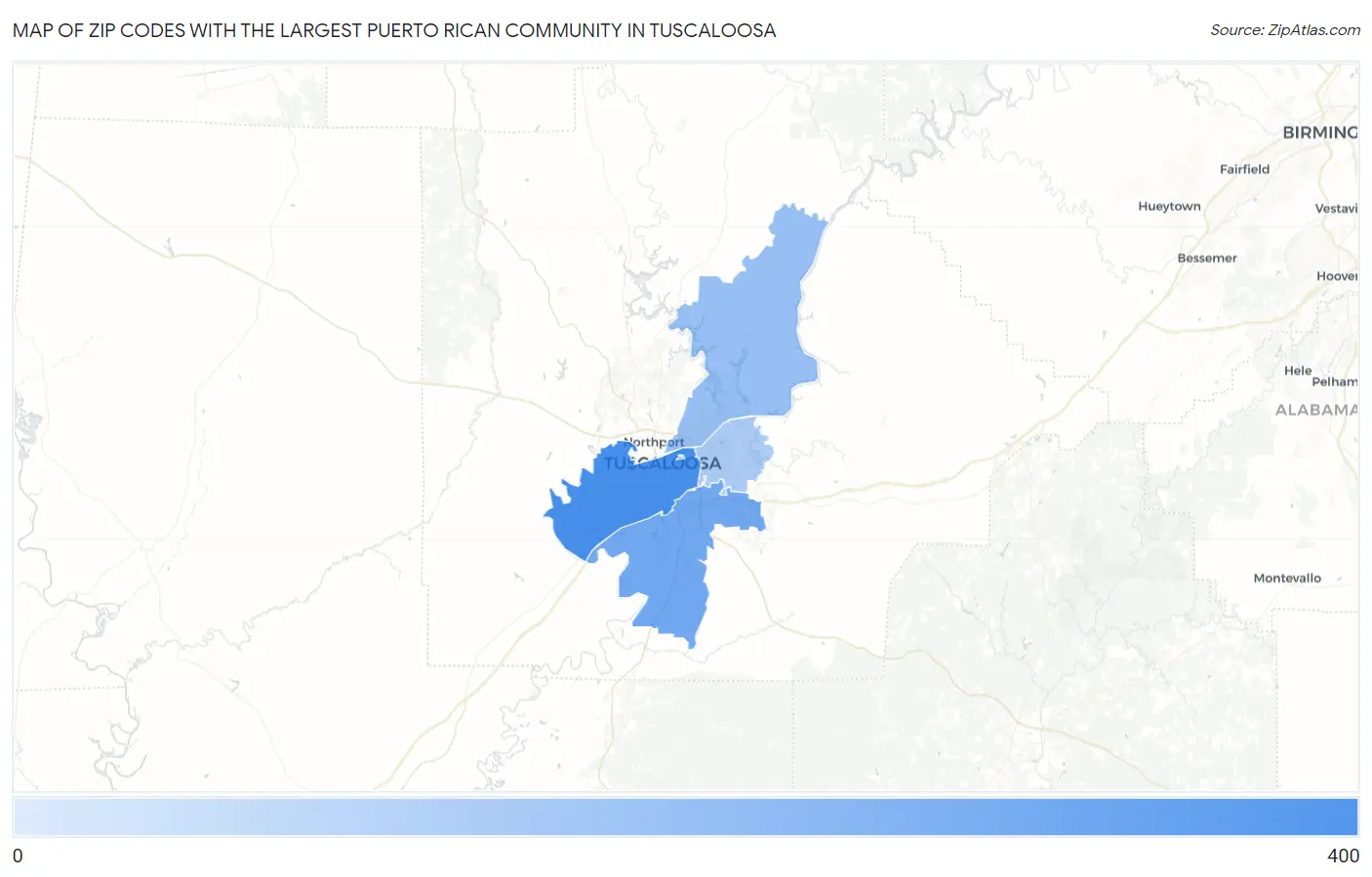 Zip Codes with the Largest Puerto Rican Community in Tuscaloosa Map