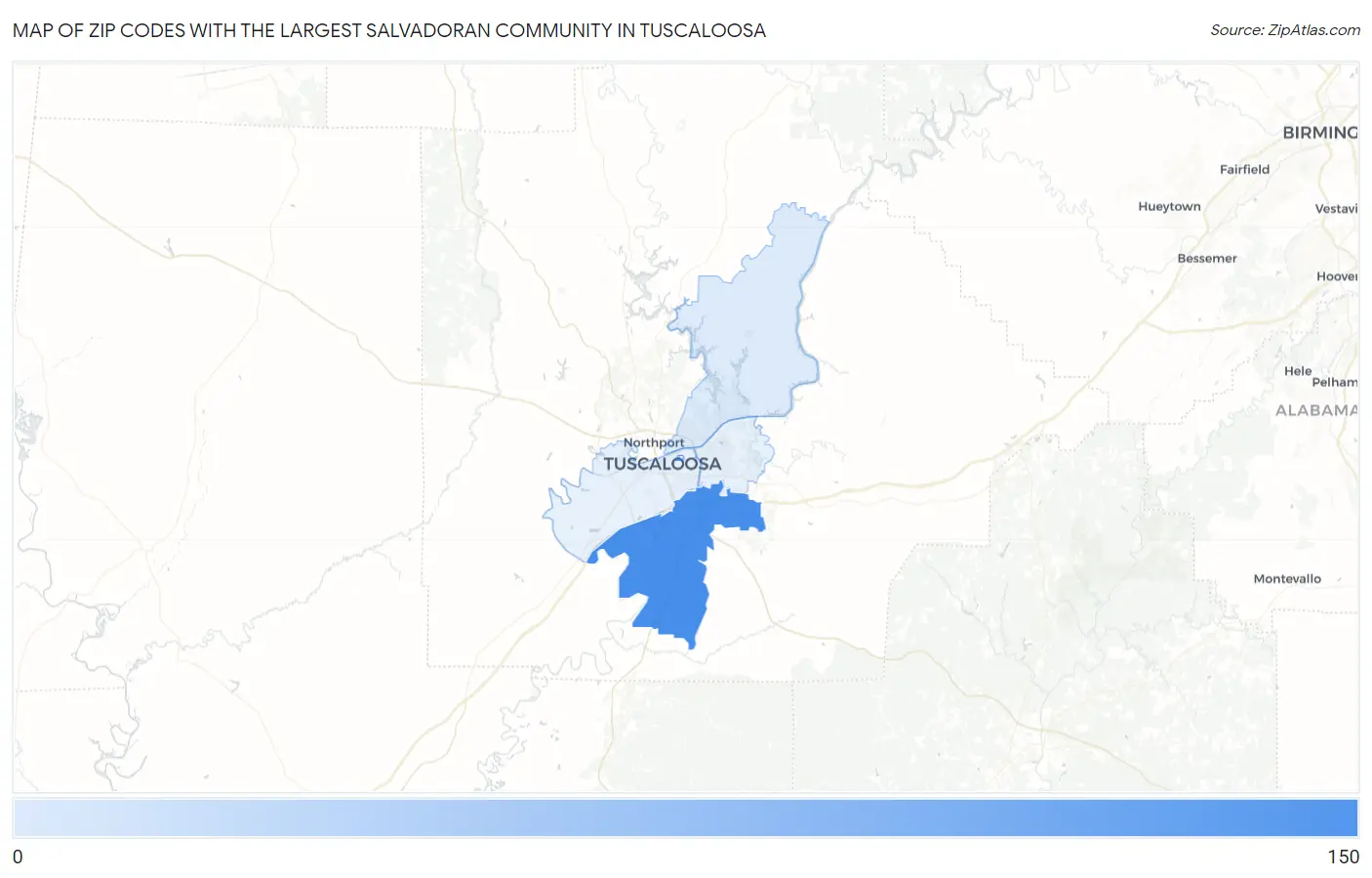 Zip Codes with the Largest Salvadoran Community in Tuscaloosa Map