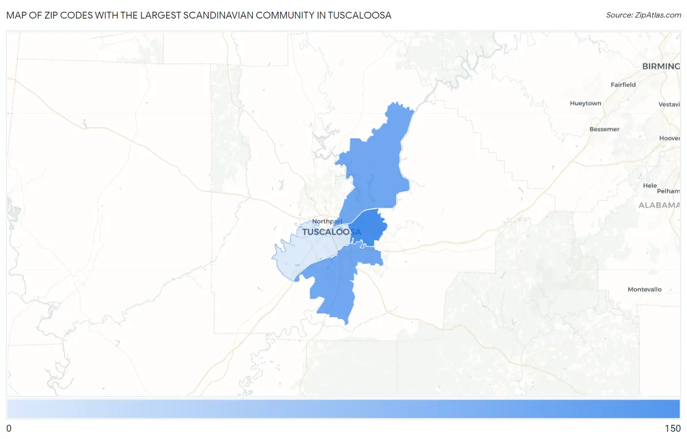 Zip Codes with the Largest Scandinavian Community in Tuscaloosa Map