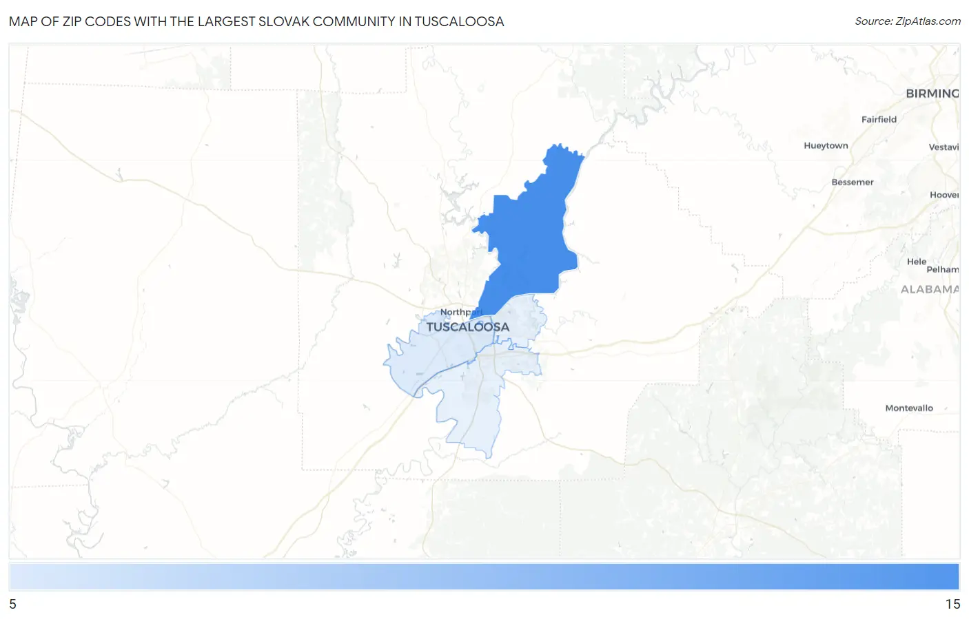Zip Codes with the Largest Slovak Community in Tuscaloosa Map