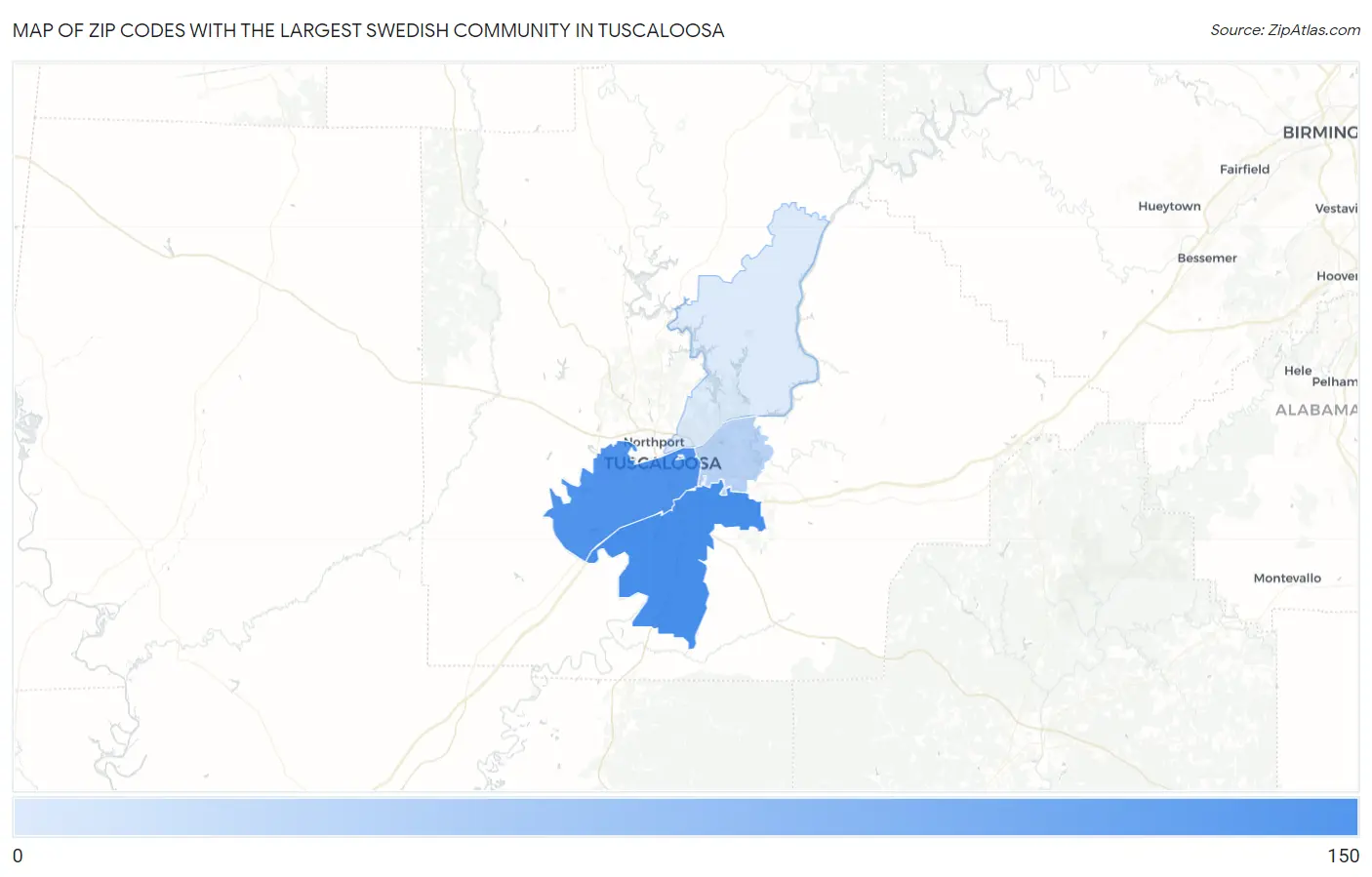 Zip Codes with the Largest Swedish Community in Tuscaloosa Map