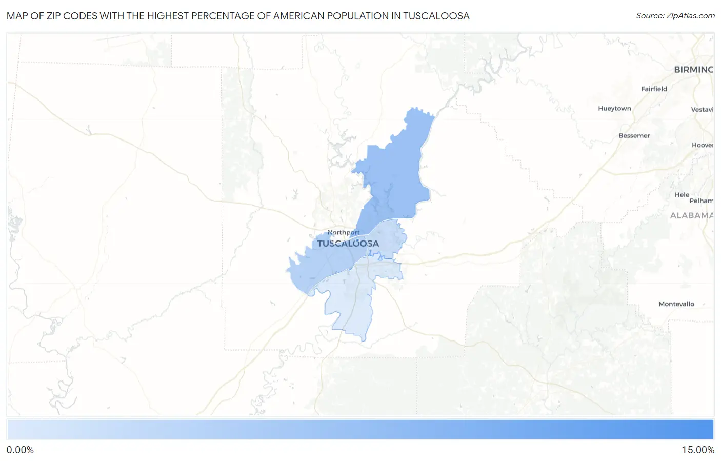 Zip Codes with the Highest Percentage of American Population in Tuscaloosa Map