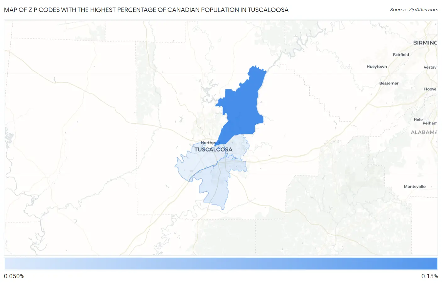Zip Codes with the Highest Percentage of Canadian Population in Tuscaloosa Map