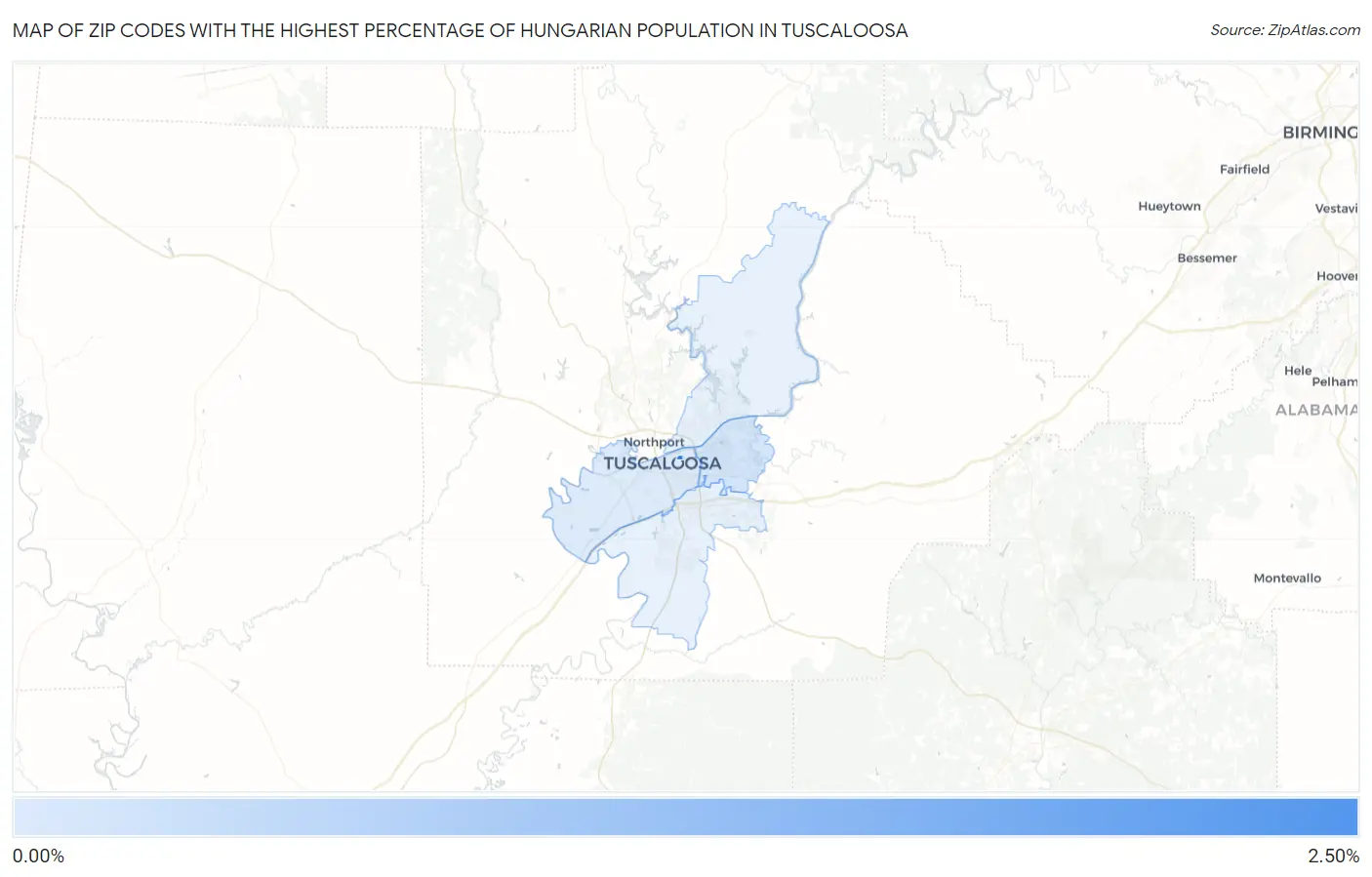 Zip Codes with the Highest Percentage of Hungarian Population in Tuscaloosa Map
