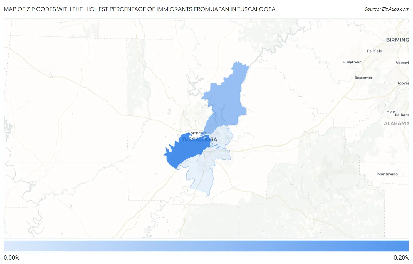 Zip Codes with the Highest Percentage of Immigrants from Japan in Tuscaloosa Map