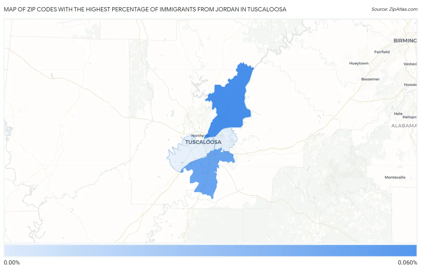 Zip Codes with the Highest Percentage of Immigrants from Jordan in Tuscaloosa Map
