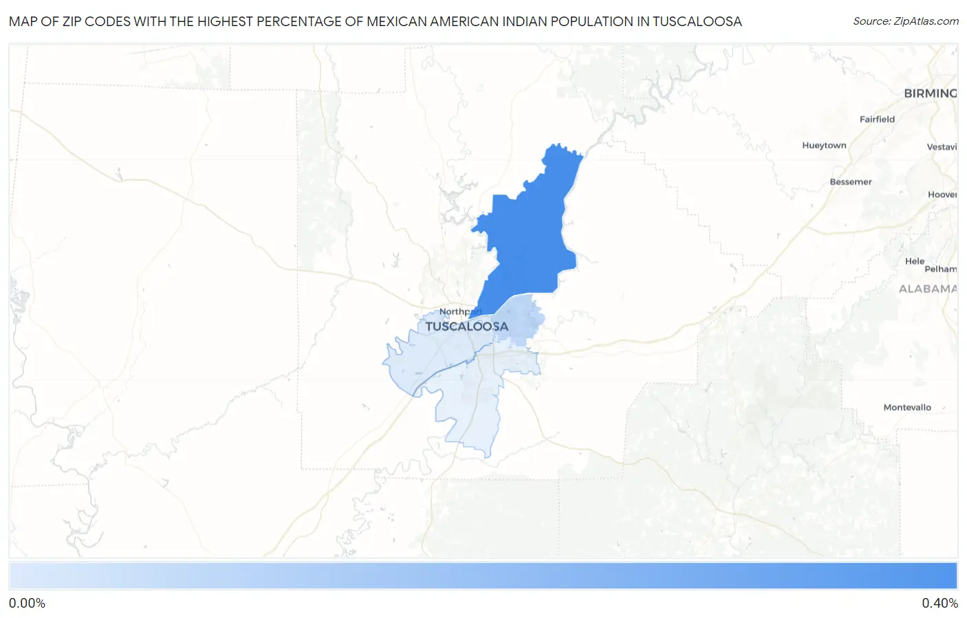 Zip Codes with the Highest Percentage of Mexican American Indian Population in Tuscaloosa Map