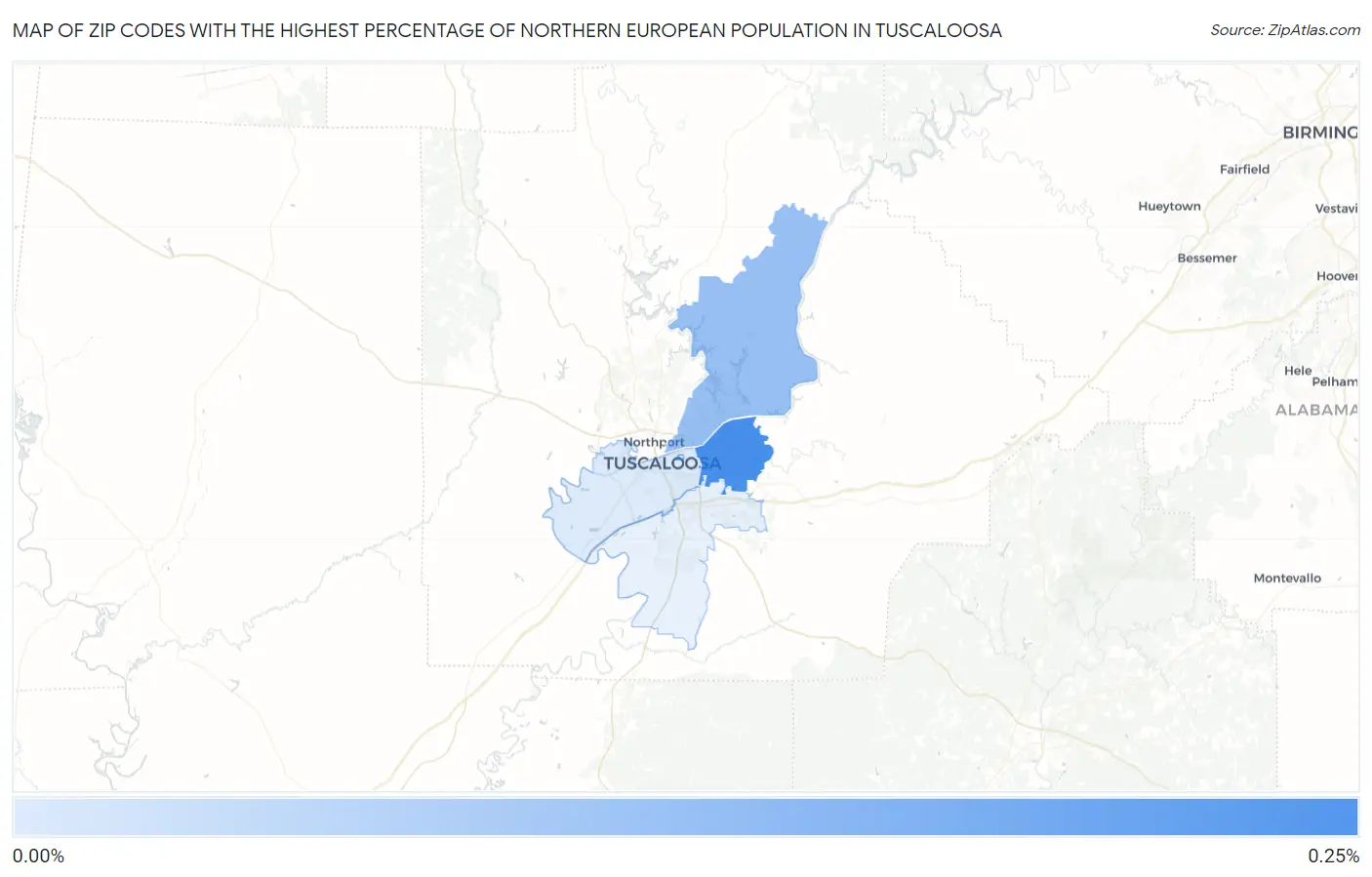 Zip Codes with the Highest Percentage of Northern European Population in Tuscaloosa Map