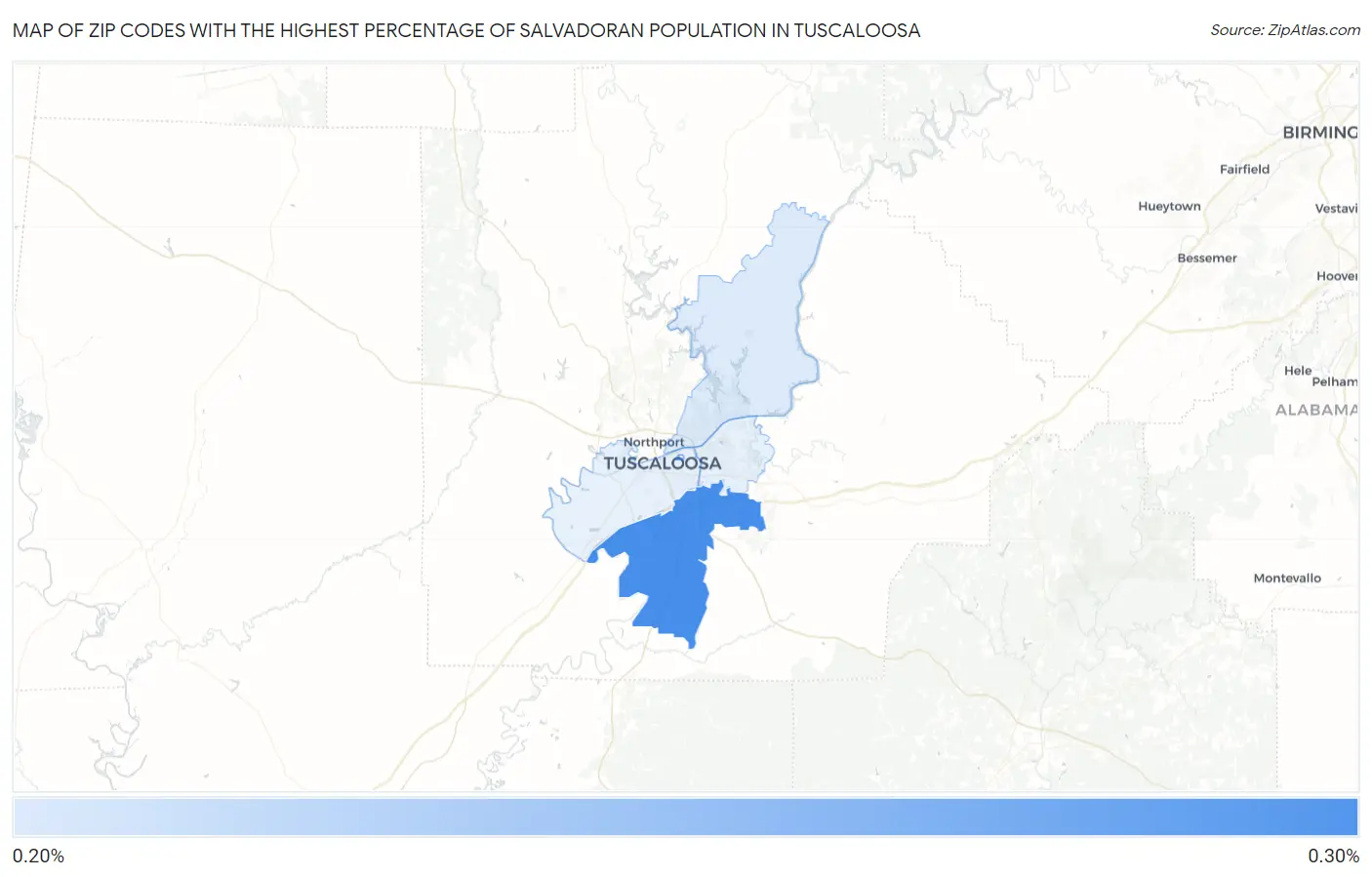 Zip Codes with the Highest Percentage of Salvadoran Population in Tuscaloosa Map