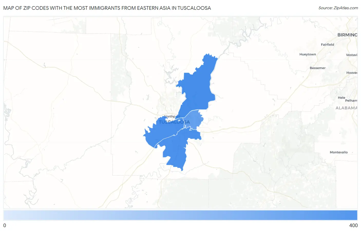 Zip Codes with the Most Immigrants from Eastern Asia in Tuscaloosa Map
