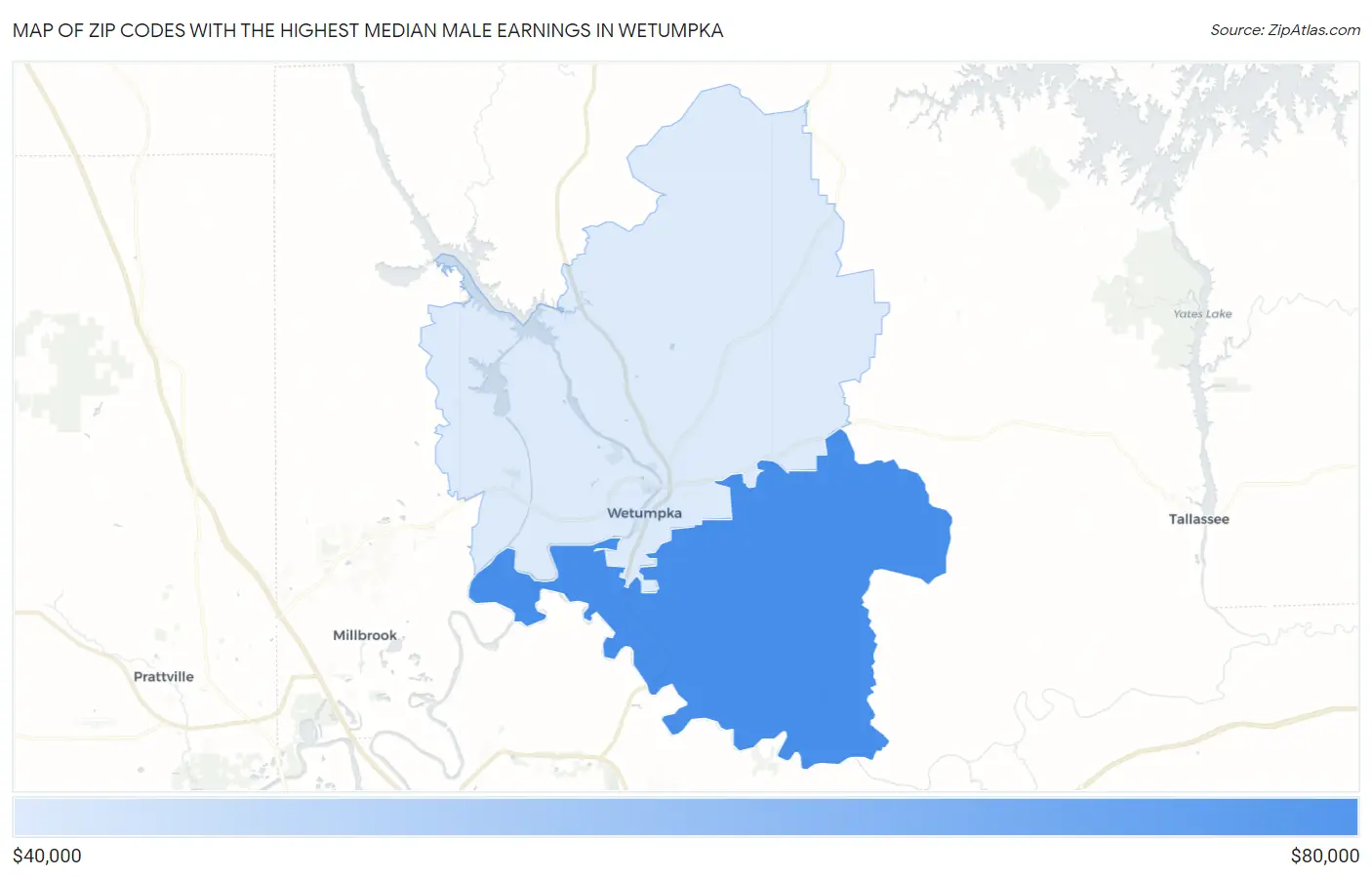 Zip Codes with the Highest Median Male Earnings in Wetumpka Map