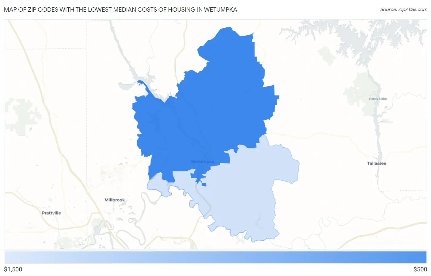 Zip Codes with the Lowest Median Costs of Housing in Wetumpka Map