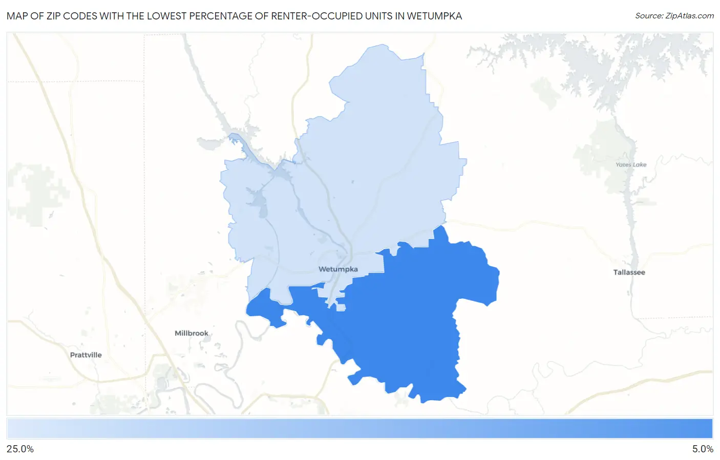 Zip Codes with the Lowest Percentage of Renter-Occupied Units in Wetumpka Map