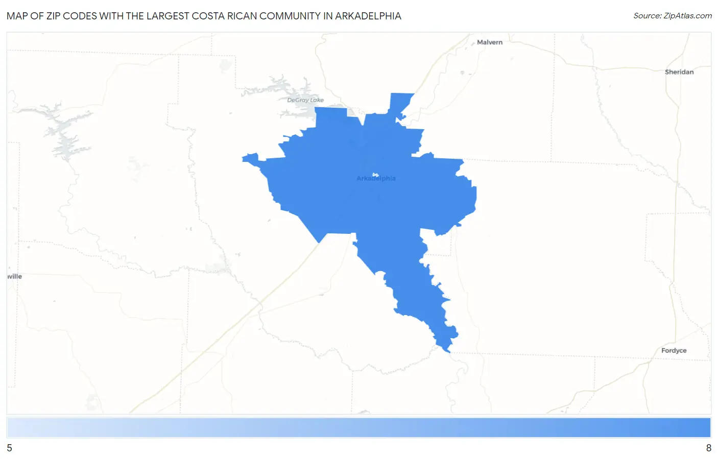 Zip Codes with the Largest Costa Rican Community in Arkadelphia Map