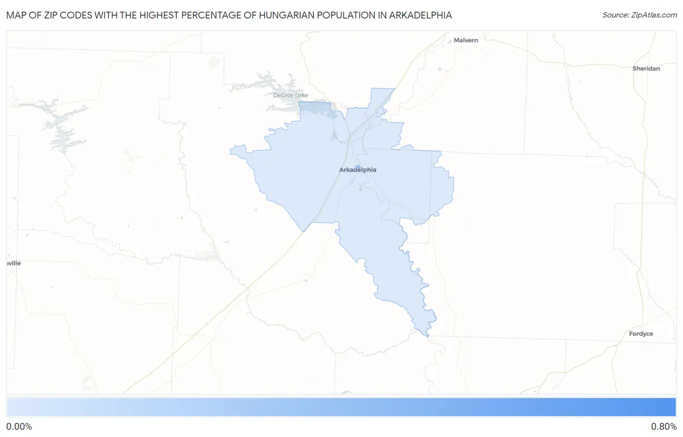 Zip Codes with the Highest Percentage of Hungarian Population in Arkadelphia Map