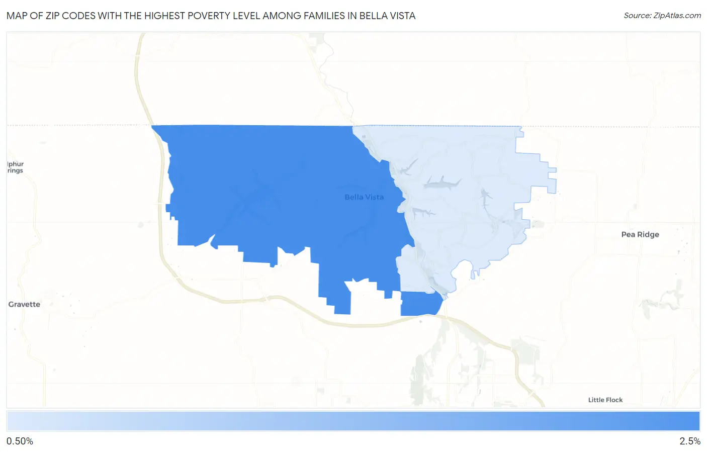 Zip Codes with the Highest Poverty Level Among Families in Bella Vista Map